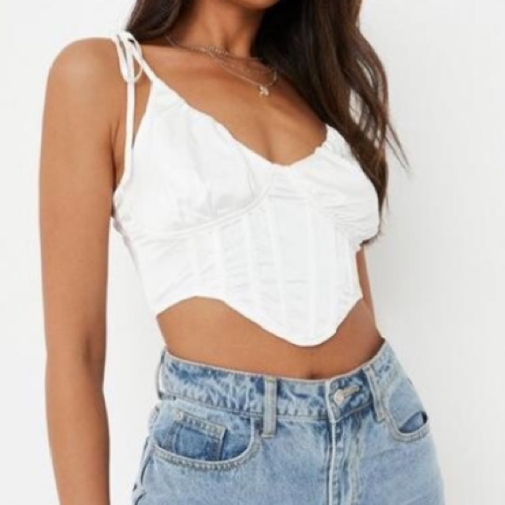 ⭐️ Silky White Corset Crop Top